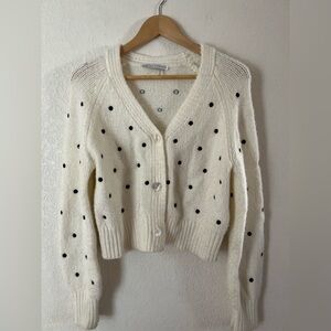 English Factory Cream Cardigan with Black Polka Dots
